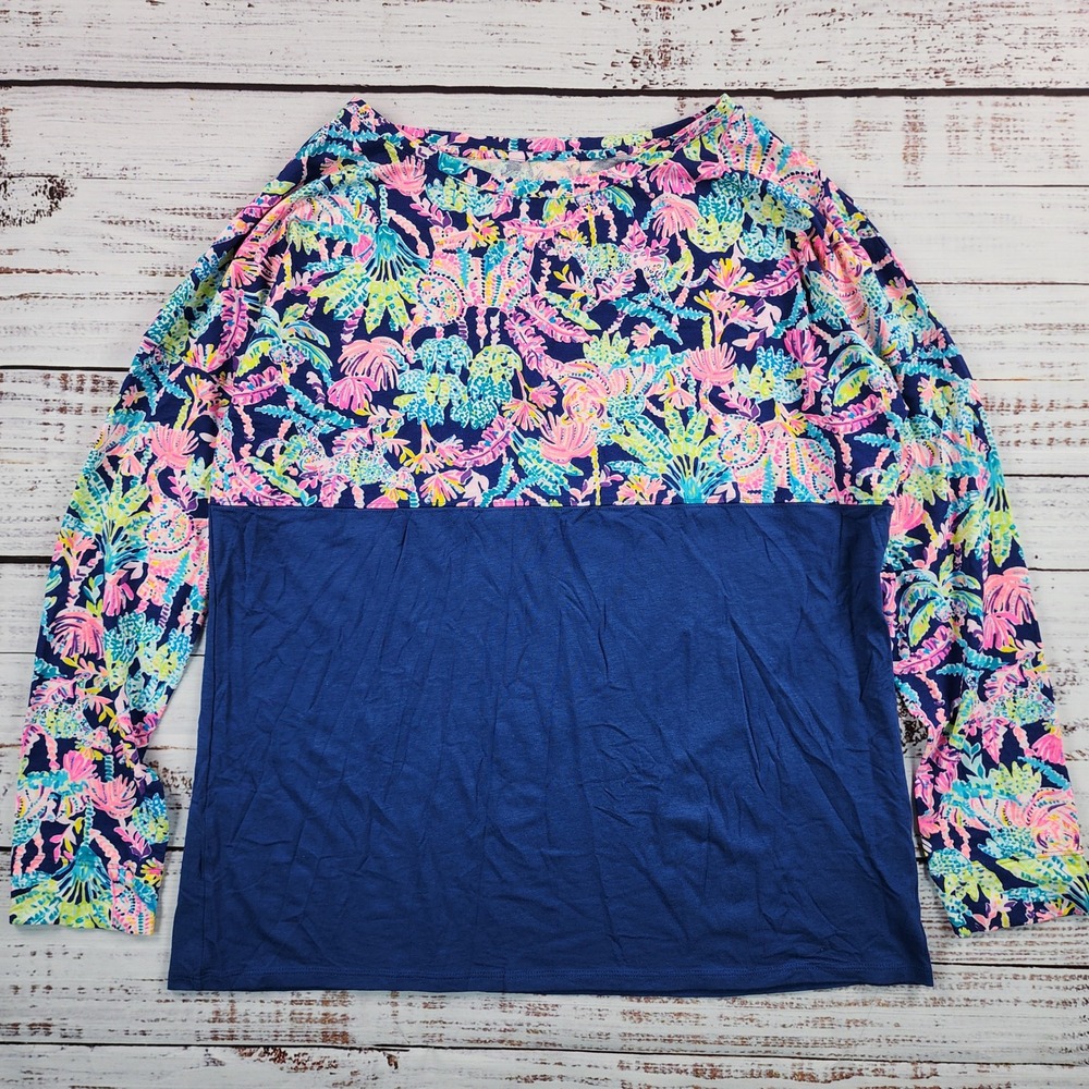 Lilly Pulitzer Finn Long Sleeve Top Colorblock Seen & Herd Print Large 000130